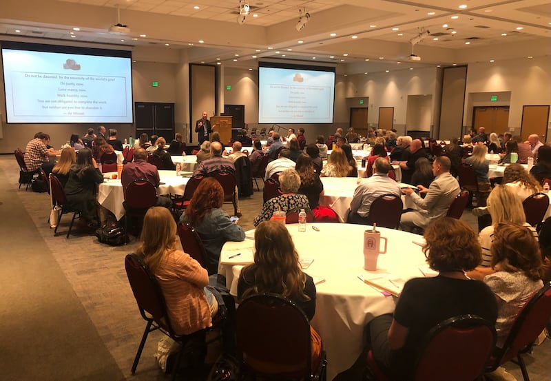 Chad Ford speaks about suicide to a group of faith leaders in Sandy, Utah.