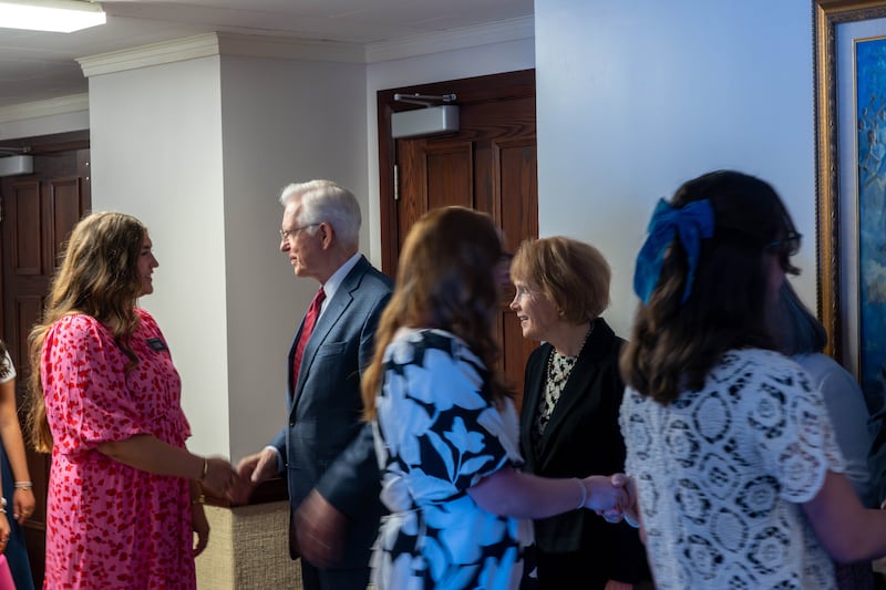 President D. Todd Christofferson, second conselor in the First Presidency, and his wife, Sister Kathy Christofferson, shake hands with more than 250 missionaries of the Canada Toronto Mission in Brampton, Ontario, on Saturday, June 13, 2026.