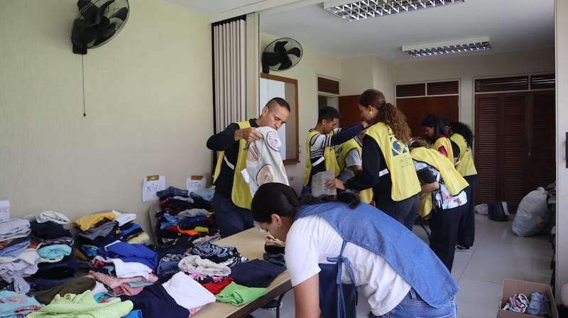 Volunteers and missionaries from The Church of Jesus Christ of Latter-day Saints prepare items for those affected by twin earthquakes in Venezuela on Saturday, June 27, 2026.