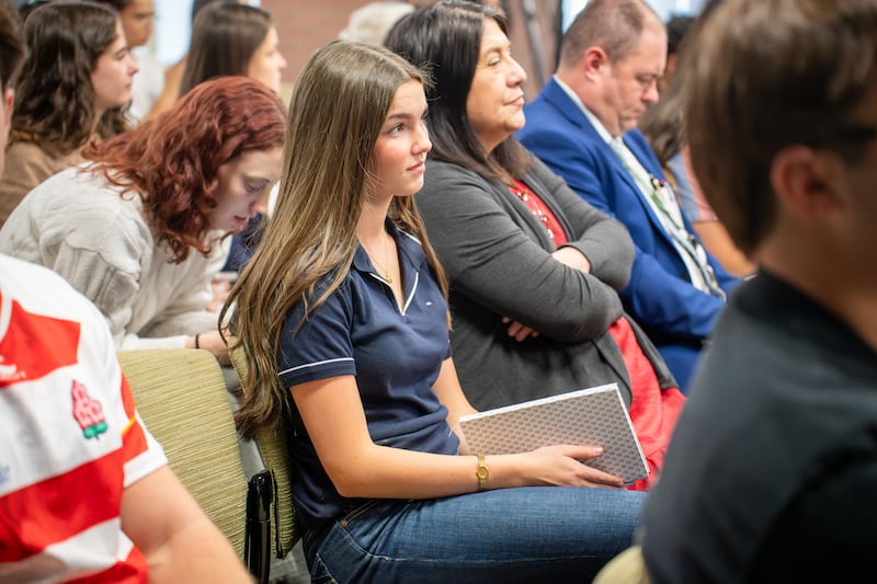 Ensign College students listen to Elder Rubén V. Alliaud during a devotional in Salt Lake City on Tuesday, Sept. 15, 2026.