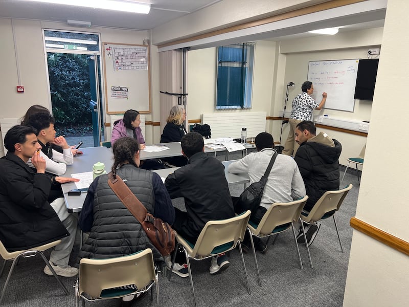 Students attend an EnglishConnect class at the Bournemouth Ward building in the Southampton England Stake on Tuesday, July 14, 2026.