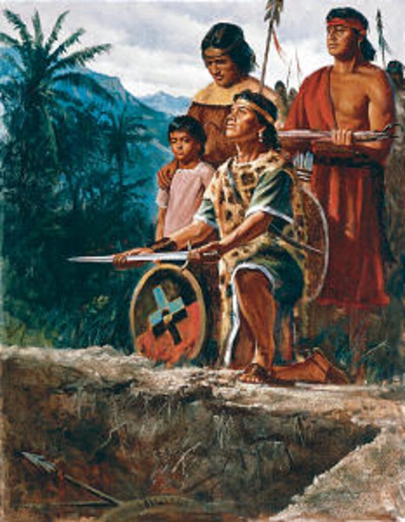 Lamanites bury weapons of war.