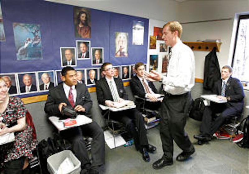 Rhett Staples teaches a spanish class on the week of the commemoration of 50 years of language train