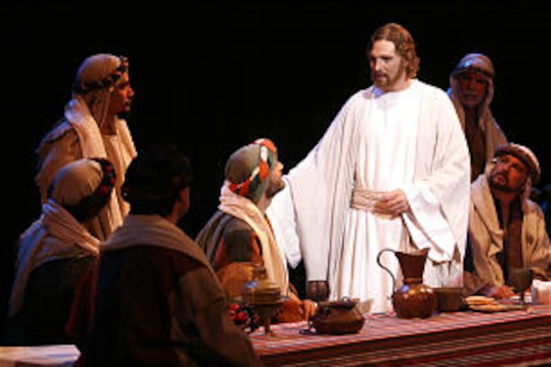 In this scene in the Easter pageant, "Jesus the Christ," held on the grounds of the Mesa Arizona Tem