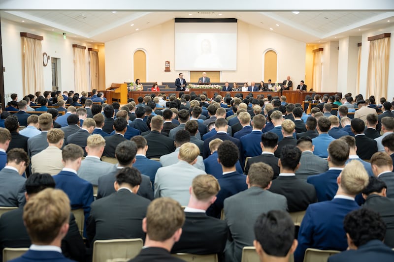 More than 300 missionaries gathered for a devotional with Elder Ronald A. Rasband of the Quorum of the Twelve Apostles in Managua, Nicaragua, on Friday, 16, 2026.