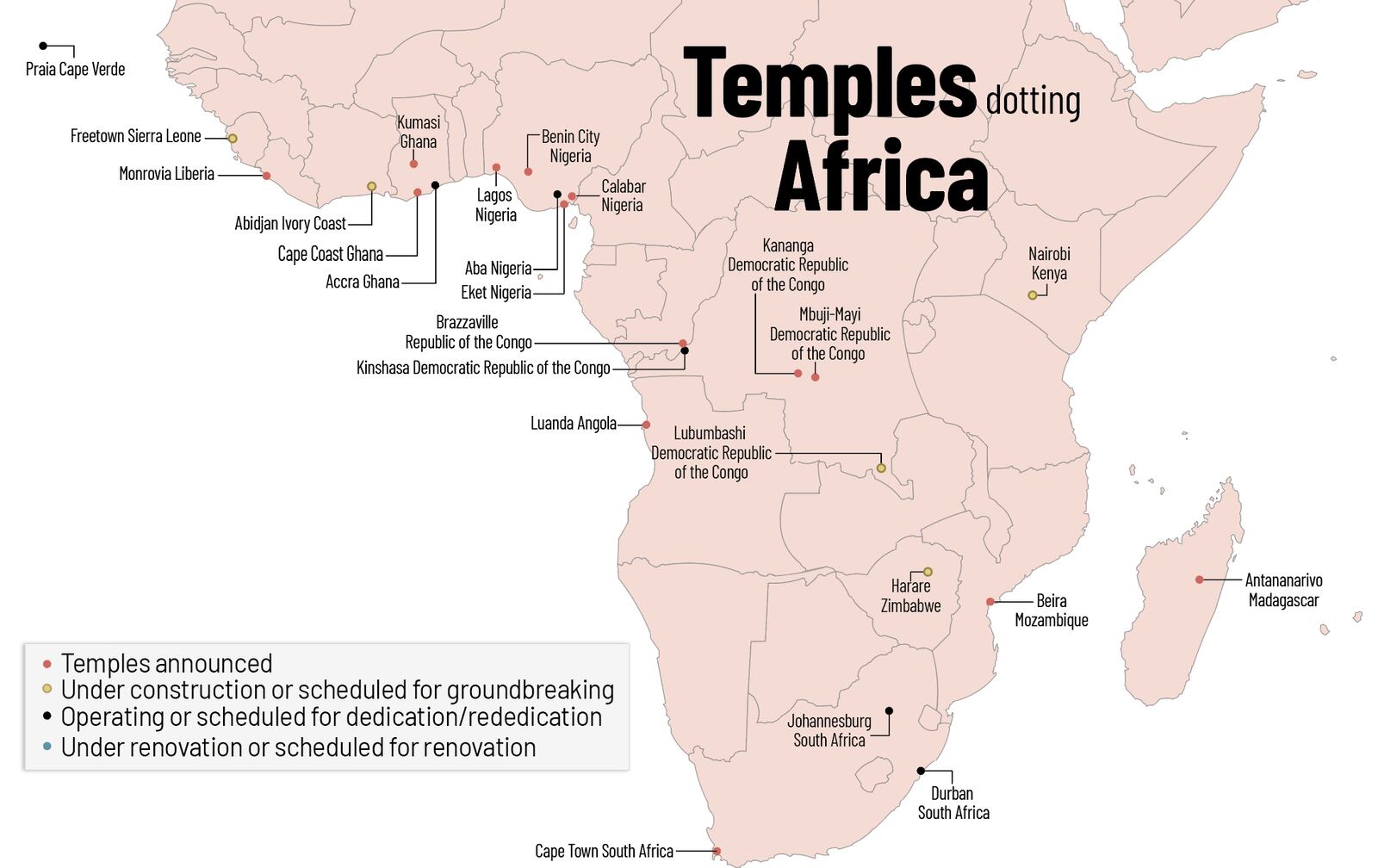 6 maps show the worldwide locations of the Church’s 350 temples ...