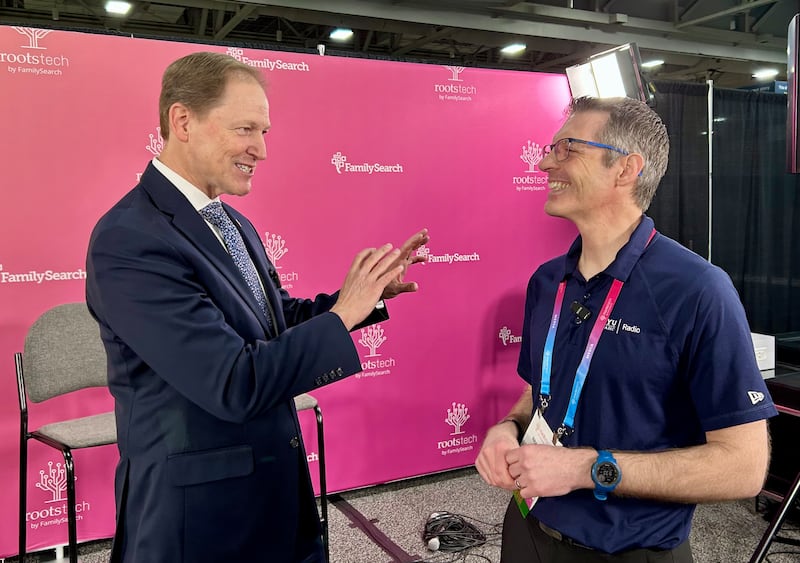 Elder Mark A. Bragg is interviewed by Brandon Isle during RootsTech 2026.
