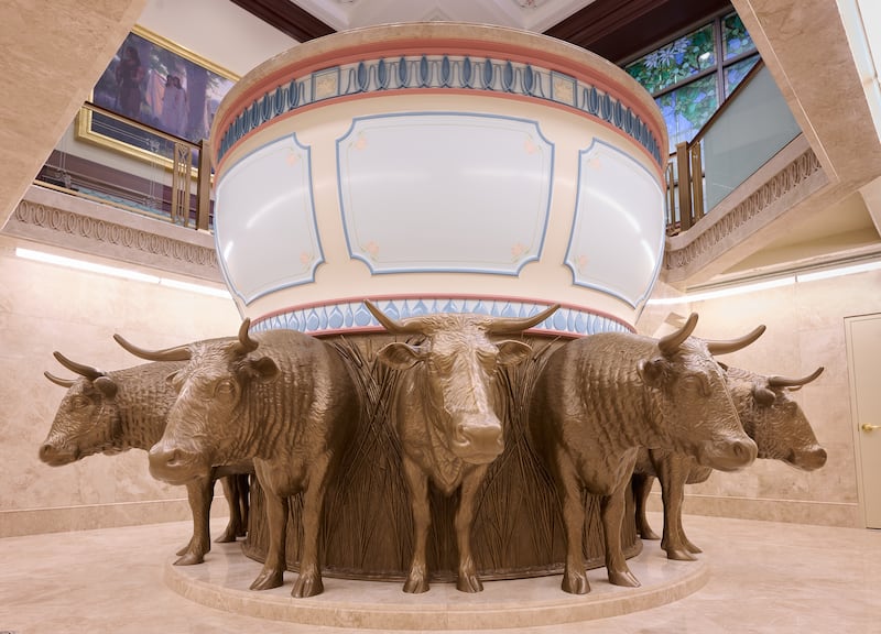 A baptismal font inside the Lindon Utah Temple.