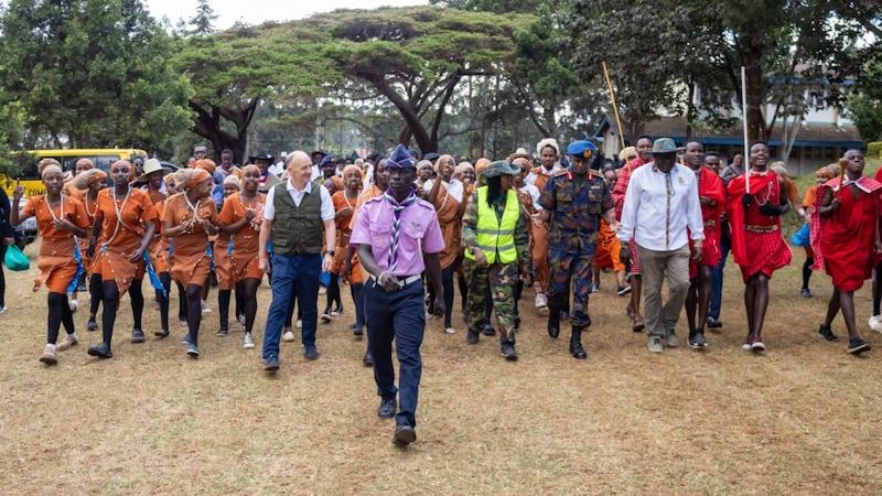 Elder Paul B. Pieper and local officials ceremonially open the celebration of Mazingira Day at Thogoto Teachers Training College in Thogoto, Kenya on Oct. 10, 2026