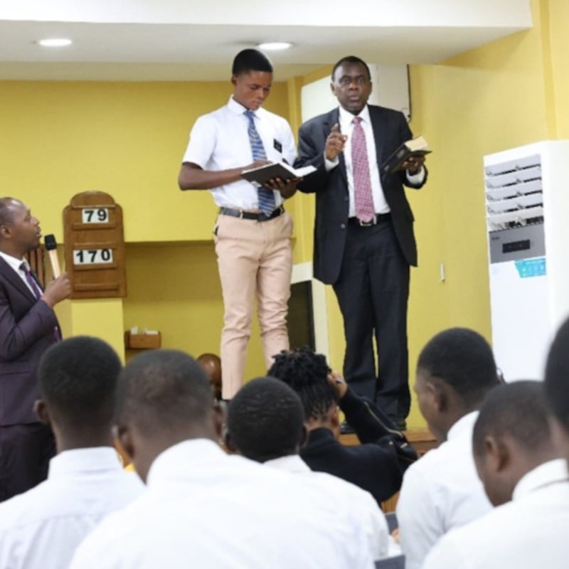 Elder Edward Dube teaches missionaries at the missionary training center in Kinshasa, Democratic Republic of the Congo, May 1, 2026.