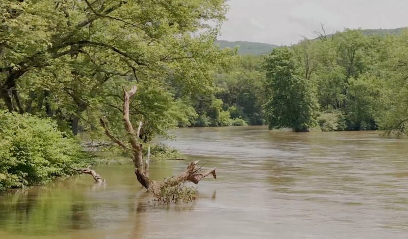 The Susquehanna River flows near the Priesthood Restoration Site in Oakland Township, Pennsylvania, in May 2025.