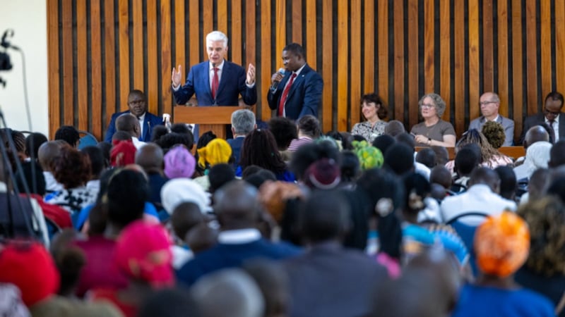 Elder Gérald Caussé speaks at the Kyulu Kenya Stake Conference on Sunday, Oct. 18, 2026.