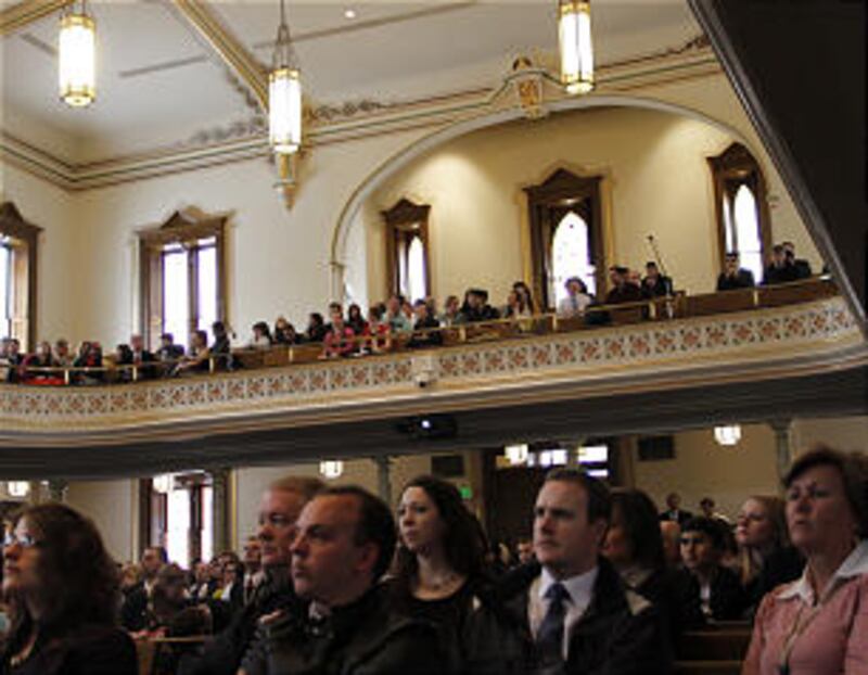 LDS Business College students listen attentively during a devotional assembly held on Feb. 12.