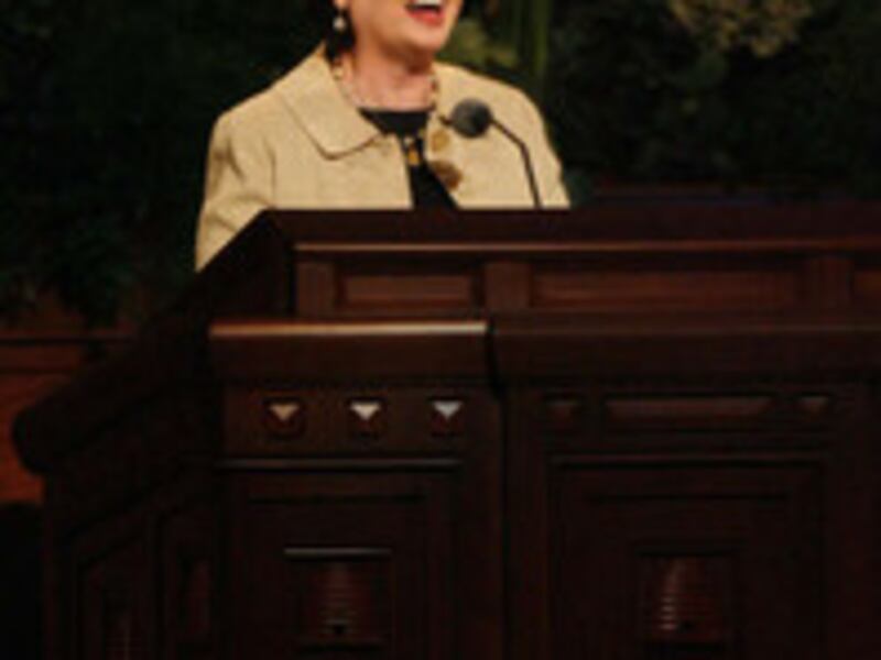 Sister Ann M. Dibb, second counselor in the Young Women general presidency, speaks during the annual