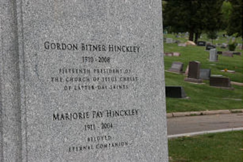 Cemetery grave marker of President Gordon B. Hinckley and his wife, Marjorie Pay Hinckley.