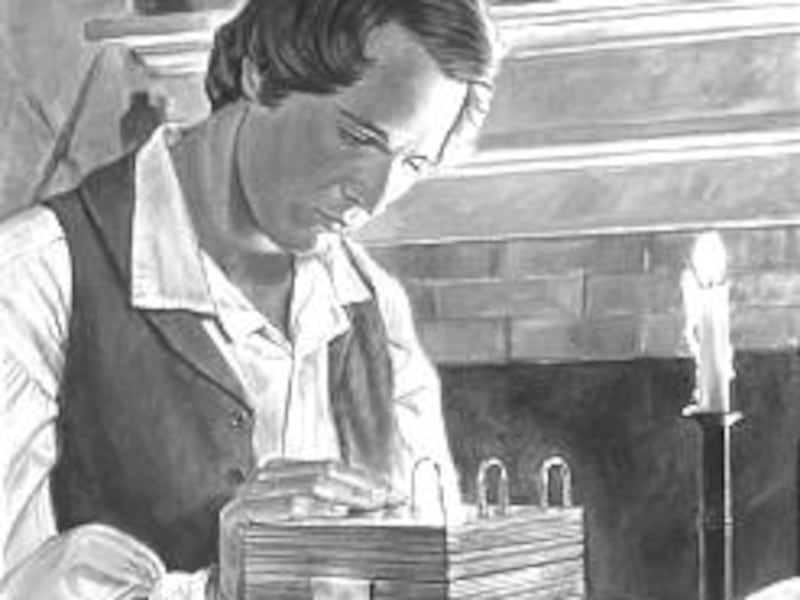 In Robert T. Barrett painting, Joseph Smith translates the gold plates. The Prophet Joseph wrote in