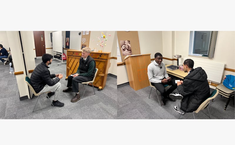 Missionaries help EnglishConnect students practice English during a class in Southampton, England, Tuesday, July 14, 2026.