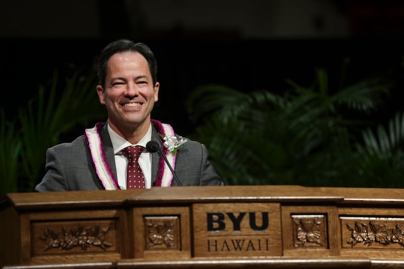 Elder Ronald A. Barcellos, a General Authority Seventy, speaks during a BYU–Hawaii devotional on Tuesday, Feb. 24, 2026, in Laie, Hawaii.