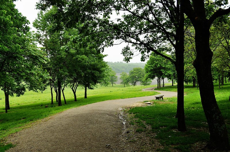 One of many trails through the trees at Adam-ondi-Ahman offers visitors a chance to walk around on the historic ground near Jameson, Missouri.