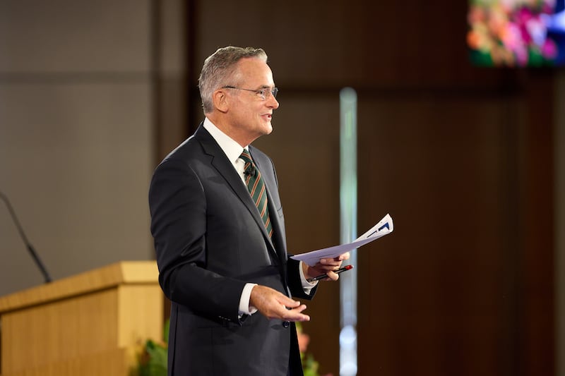 Elder Patrick Kearon of the Quorum of the Twelve Apostles speaks at the 2026 Seminar for New Mission Leaders at the Provo Missionary Training Center in Provo, Utah, on Saturday, June 20, 2026.