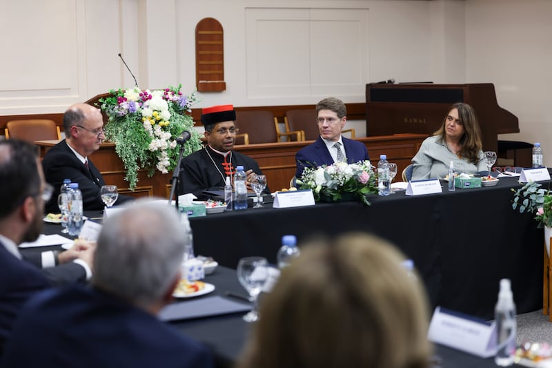 Cardinal George Jacob Koovakad, prefect of the Dicastery for Interreligious Dialogue, second from the left, joins Elder Alan R. Walker, a General Authority Seventy and president of the Church's South America South Area, second from the right, at an interfaith event in Buenos Aires, Argentina, on Sept. 10, 2026.