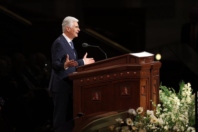 Elder Gérald Caussé of the Quorum of the Twelve Apostles speaks during the Saturday afternoon session of the 196th Annual General Conference of The Church of Jesus Christ of Latter-day Saints in the Conference Center in Salt Lake City on April 4, 2026.