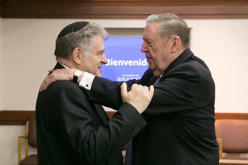 Elder Holland with Rabbi Skorka at the meeting with Jewish leaders in Buenos Aires.