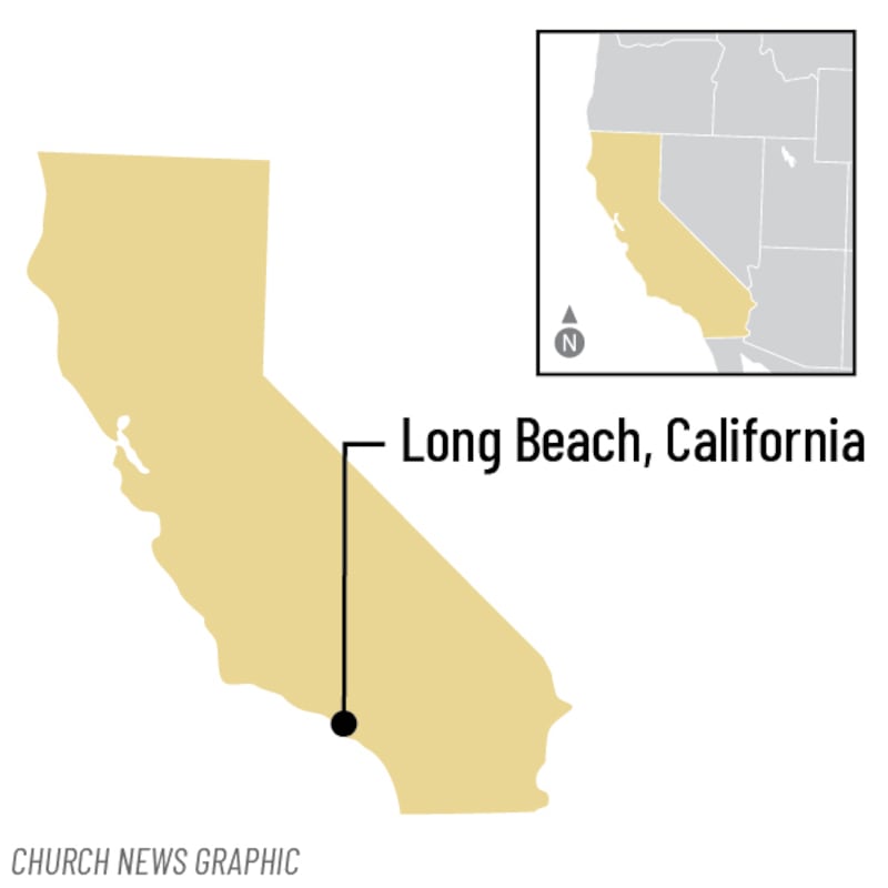 A map shows the location of Long Beach, California, birthplace of Sister Theresa A. Collins, second counselor in the Primary general presidency as of Aug. 1, 2026.