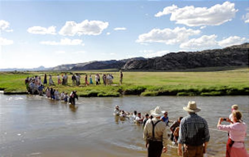 At the historic Martin's Cove Church site, 55 miles from Casper, Wyo., members of a Kansas stake ree