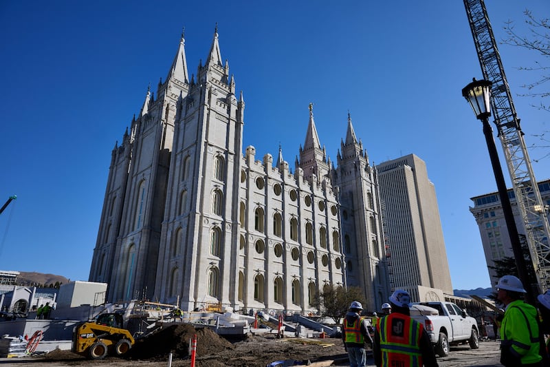 Scaffolding was entirely removed from the Salt Lake Temple in Salt Lake City. Photo taken Wednesday, March 11, 2026.