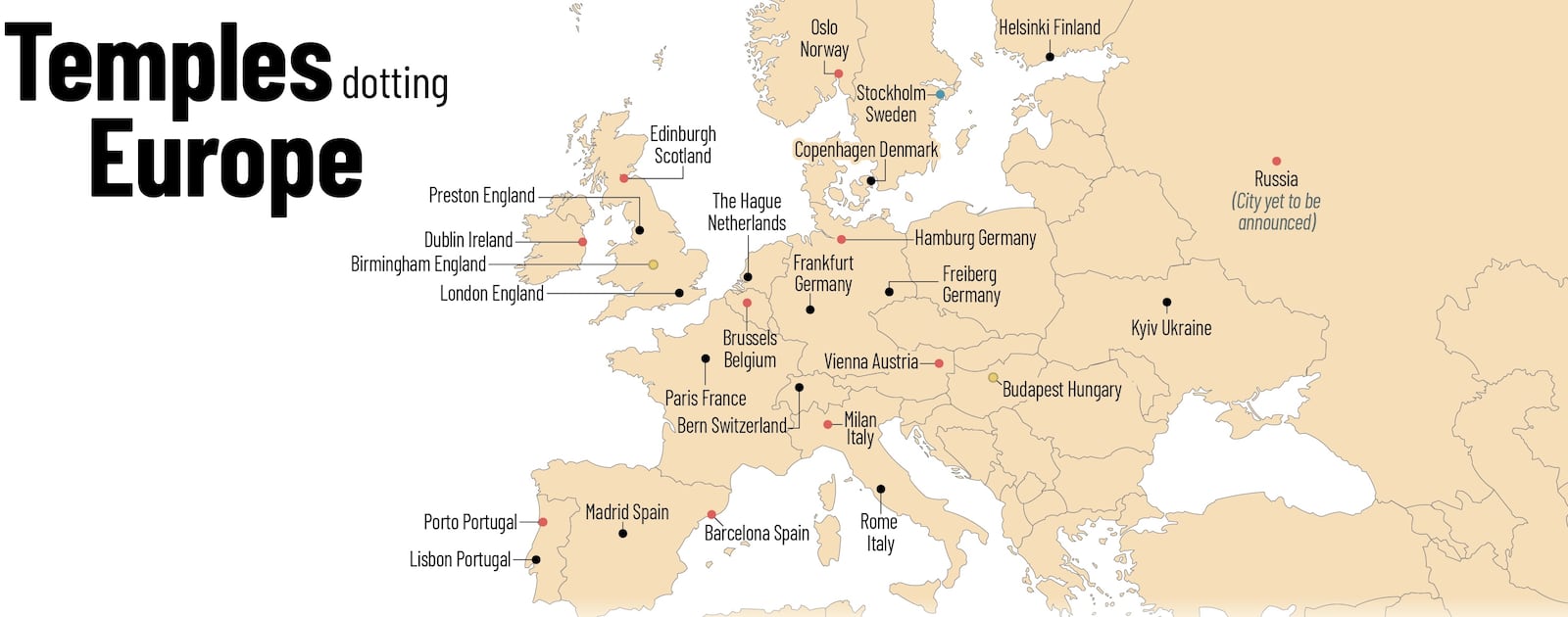 6 maps show the worldwide locations of the Church’s 382 temples ...
