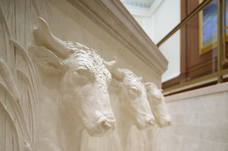 Oxen statues beneath the baptismal font of the Cleveland Ohio Temple.