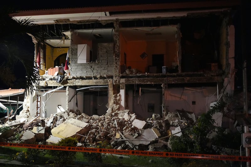 A partially collapsed building stands after an earthquake struck Penonome, Panama, Friday, Oct. 9, 2026.