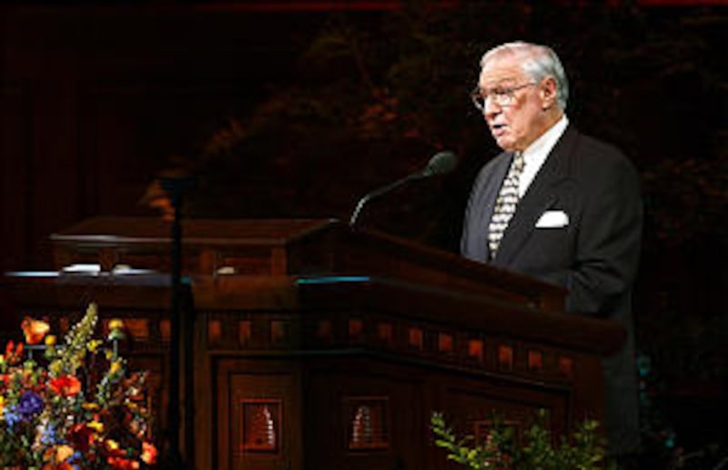 President James E. Faust speaks at a Pioneer Day Commemoration fireside at the Conference Center Jul