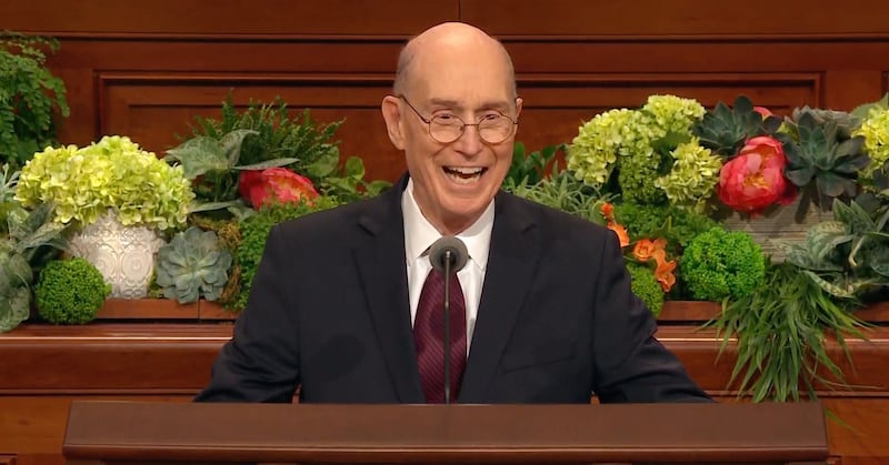 President Henry B. Eyring, second counselor in the First Presidency, speaks during the priesthood se