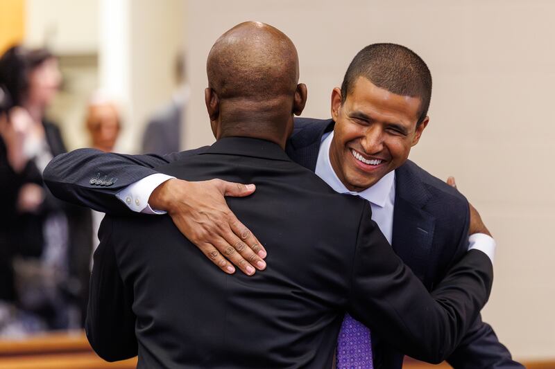 Treasure Valley Ward (Swahili) Bishop Denis Akulu hugs President Elijah Watkins on the day the ward was created in Boise, Idaho. Sunday, Feb. 8, 2026,