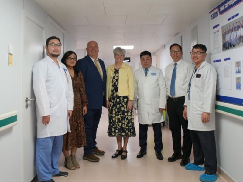 Representatives from The Church of Jesus Christ of Latter-day Saints meet with doctors from the National Center for Maternal and Child Health in Ulaanbaatar, Mongolia, following an equipment donation from the Church on June 18, 2026.