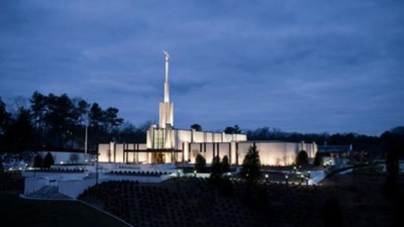 Atlanta Georgia Temple at night.