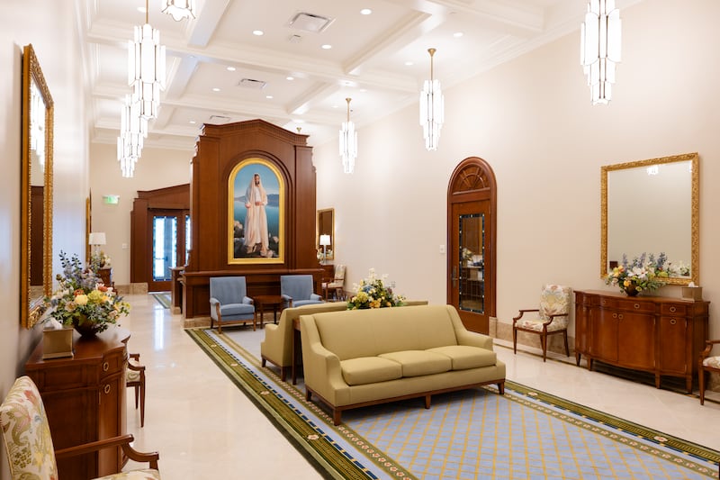 A waiting area inside the Modesto California Temple.
