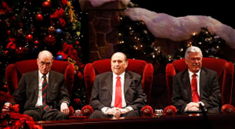 Members of the first Presidency President Henry B. Eyring, left, President Thomas S. Monson, center,