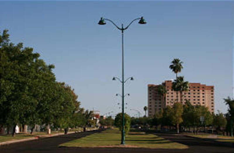 Mesa, founded in 1878 by Mormon settlers, was laid out along the same plan as Salt Lake City, with w