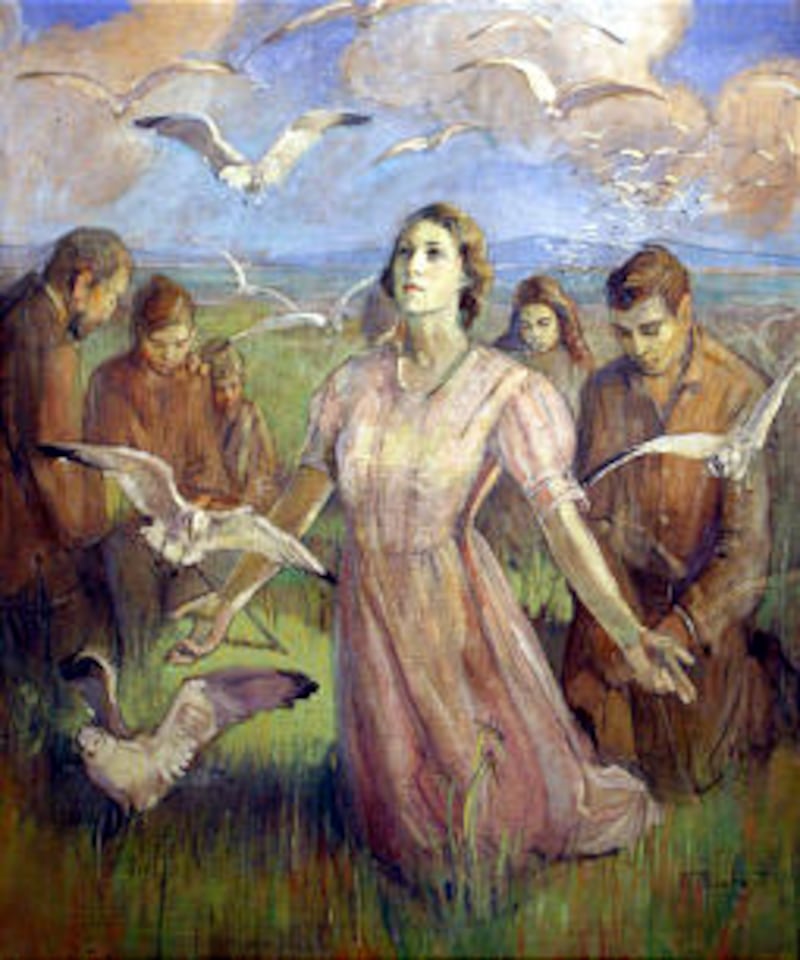 Using Betty Curtis Stokes as a model, Minerva Teichert painted "The Miracle of the Gulls."