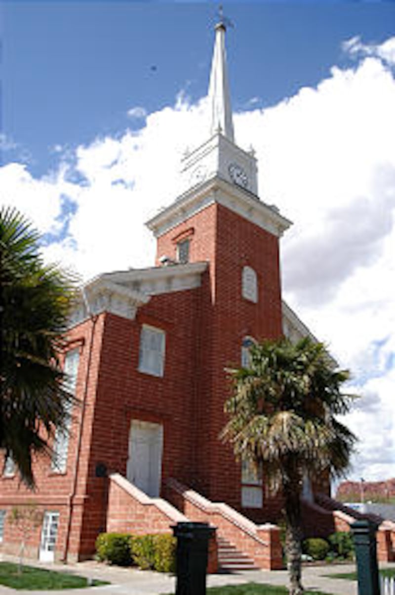 St. George Tabernacle where Byram tower clock was installed seven stories high.