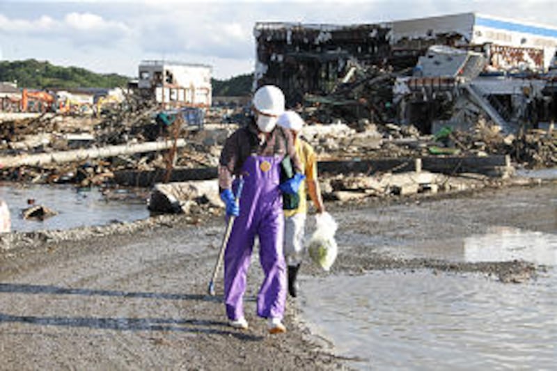 Three months after earthquake and tsunami devasted Japan, damage can be seen in Kesennuma, Japan.