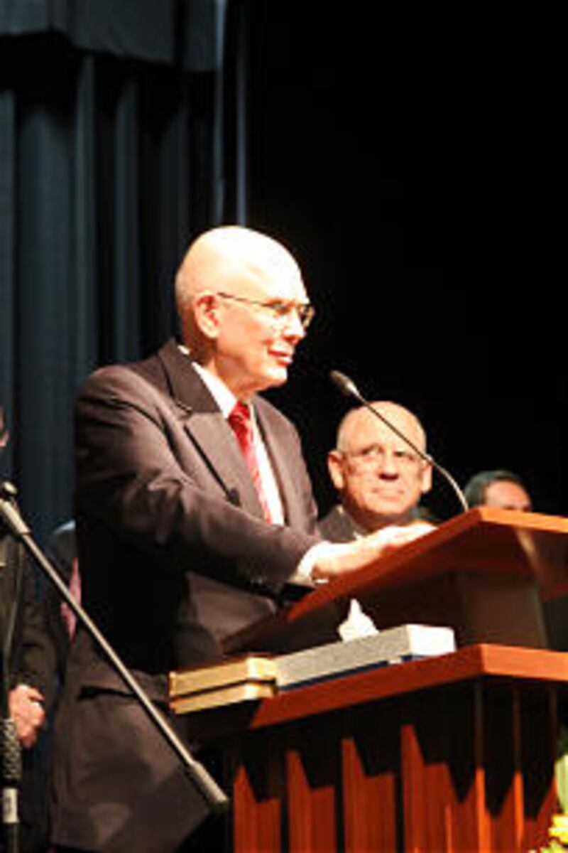 Elder Dallin H. Oaks speaks at the Feb. 9 dedication of the Mexico City Missionary Training Center.