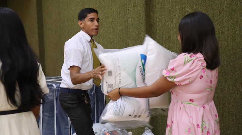 Volunteers and missionaries from The Church of Jesus Christ of Latter-day Saints prepare supplies for those affected by twin earthquakes in Venezuela, Saturday, June 27, 2026.