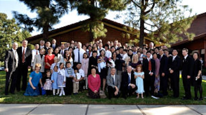 Members of the Yale Branch in the Irvine California Stake gather after being organized as the first