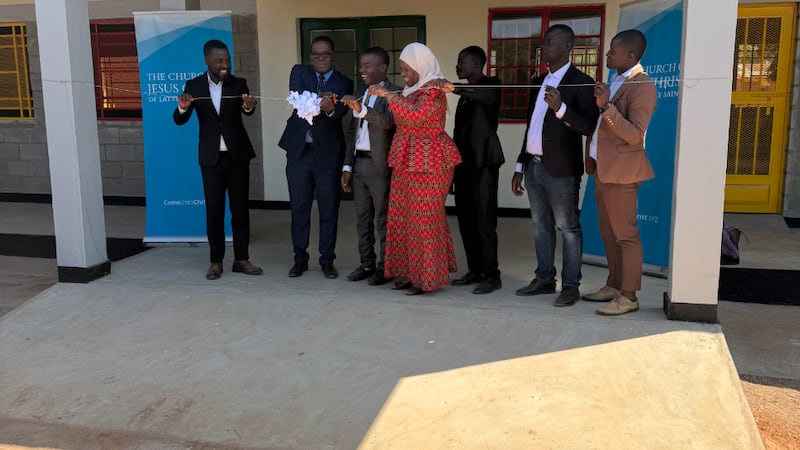 A group cuts the ribbon on new classrooms at Magwero Primary School in Lilongwe District, Malawi, June 19, 2026.