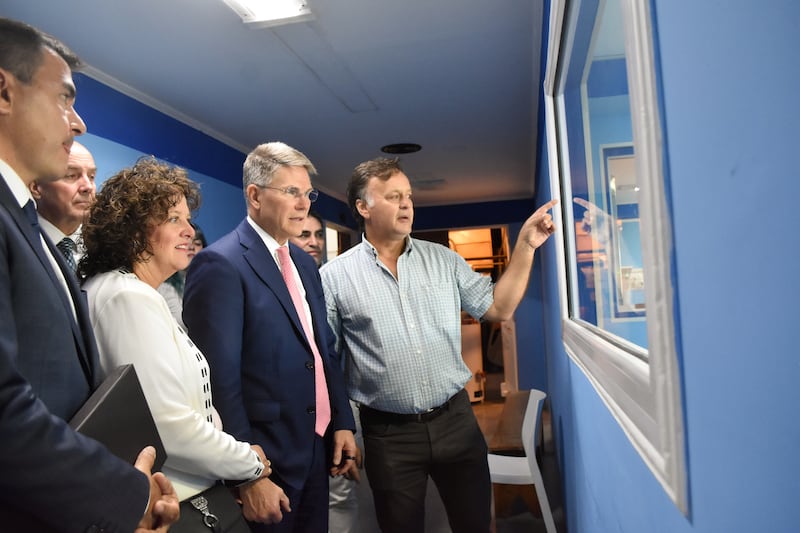 Bishop Sean Douglas, second counselor in the Presiding Bishopric, second from right, tours facilities after the Church donated medical equipment to a hospital in Belén de Escobar, Buenos Aires Province, Argentina, on Feb. 14, 2026.