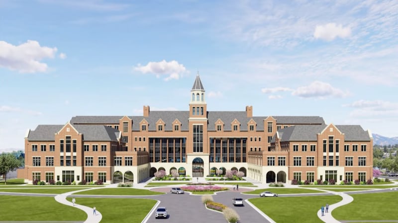 An architectural rendering of the new Brigham Young University School of Medicine.